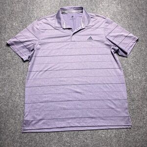 Adidas Polo Shirt Mens XL Purple Striped Short Sleeve Golf Athletic Top